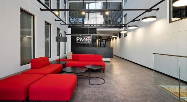 Reception and waiting area with seating for PMG office in Cape Town