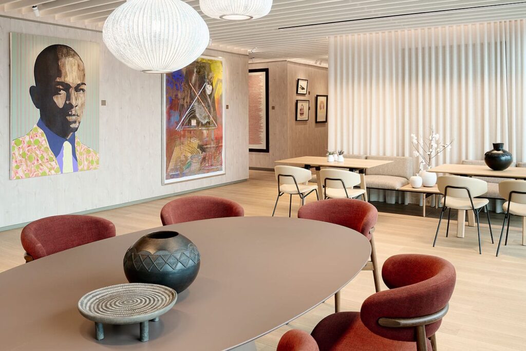 South 32 commercial office interior design with modern furniture and lighting fit-out