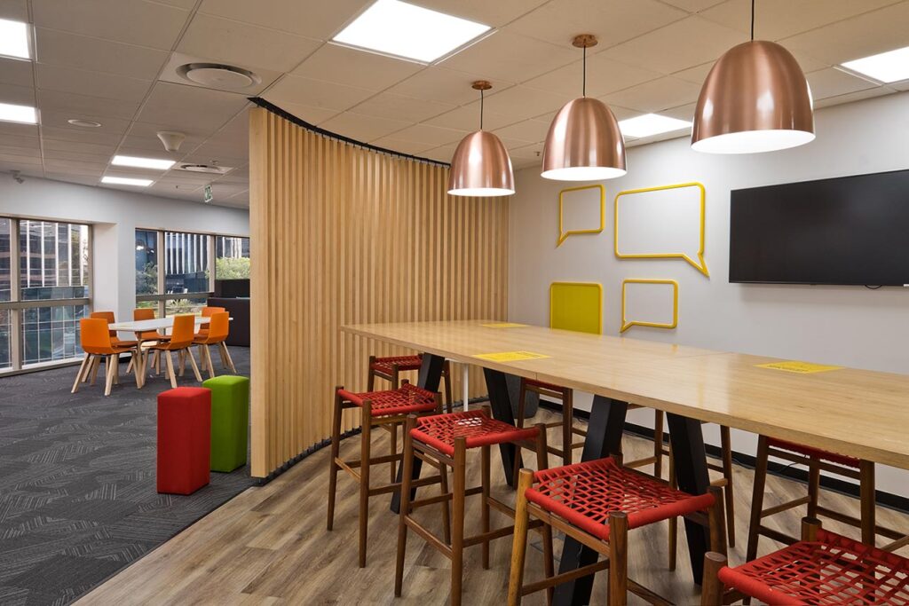 Unilever colorful modern commercial office design refurbishment with flexible workspaces