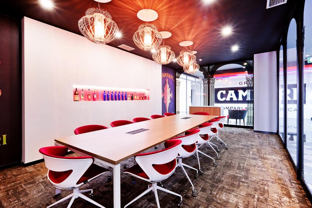 Campari Commercial Office branded meeting area interior design