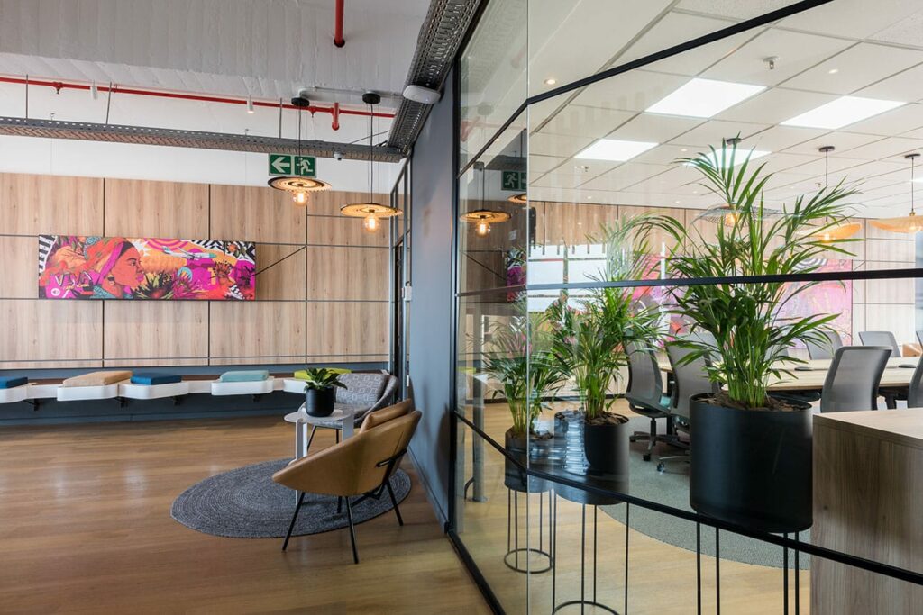reception area with plants and seating for Merchants office in Cape Town