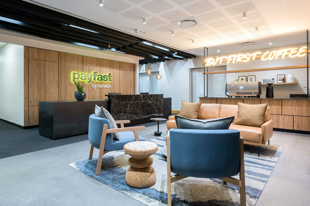Payfast commercial office reception area with modern interior design and furniture