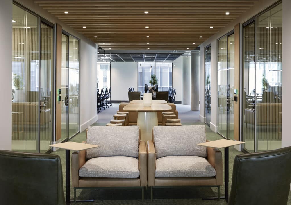 Boston Consulting Group commercial office open plan offices with modern seating for mobile workspace design