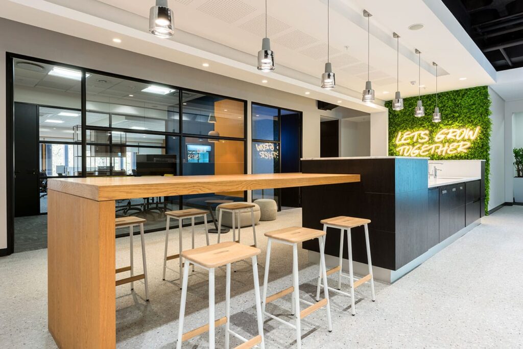 Payfast international Office canteen area interior design with green wall