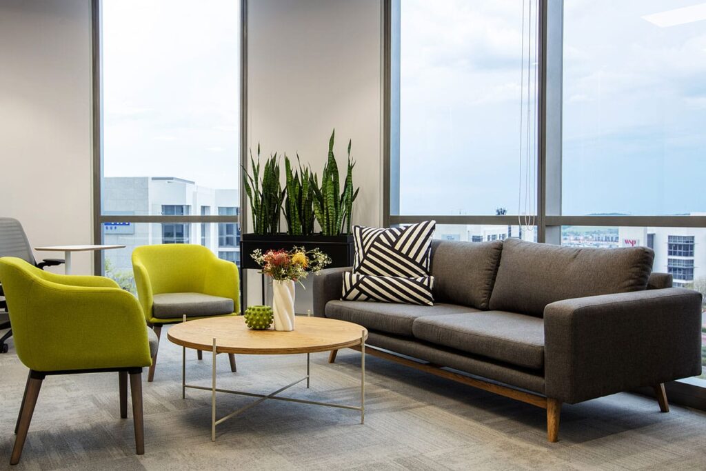 Dell International office interiors with flexible meeting areas design and build