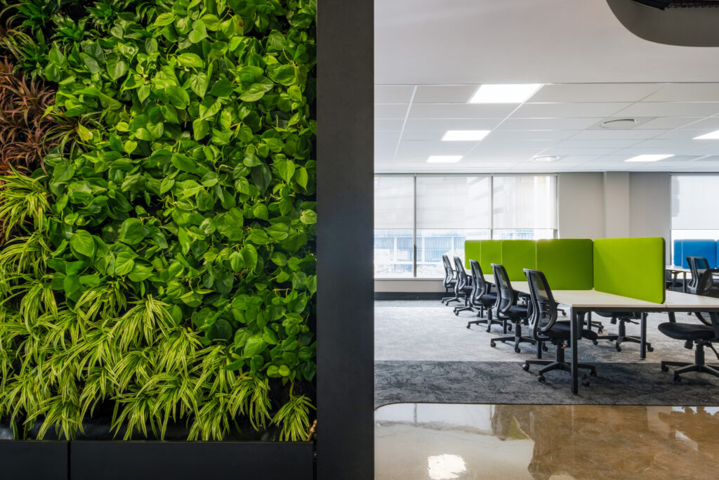Wipro Global Office Fit Out with Green wall of plants biophilic design