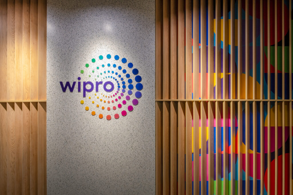 Wipro International Commercial Office fit out signage wall with timber