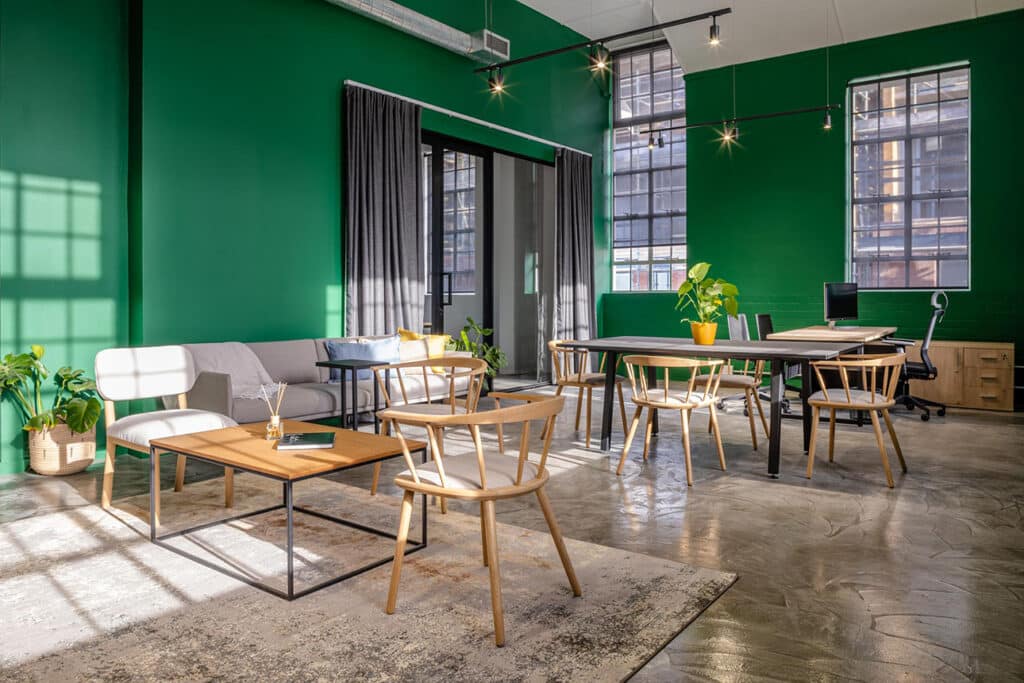 Modern office design with green walls