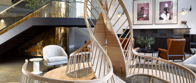 office fit out and construction wooden feature in reception area