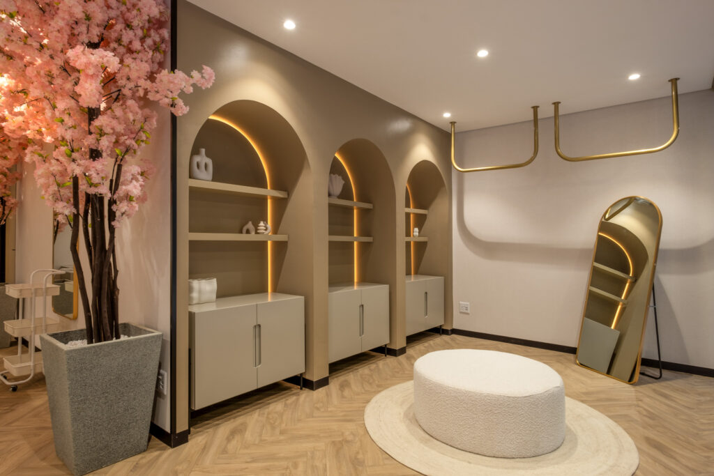 Built in shelving with arched detailing for Afra Bel in Johannesburg