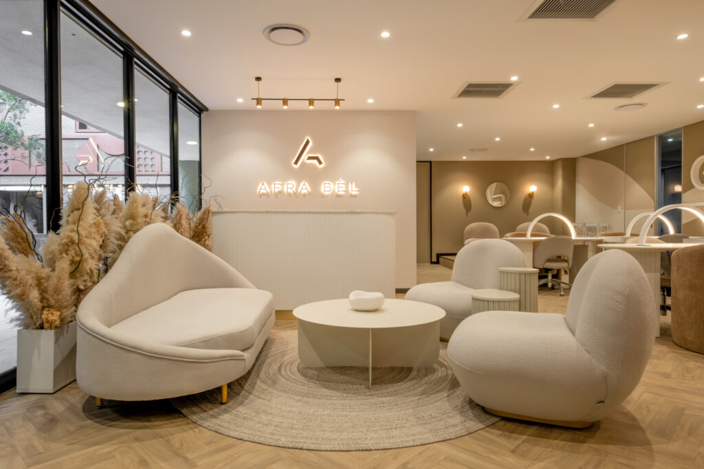 Reception seating with sofa and coffee table for Afra Bel in Johannesburg