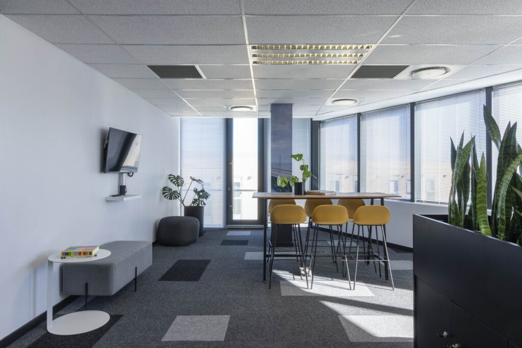 Dhl global office contemporary interior design with modern furniture and plants