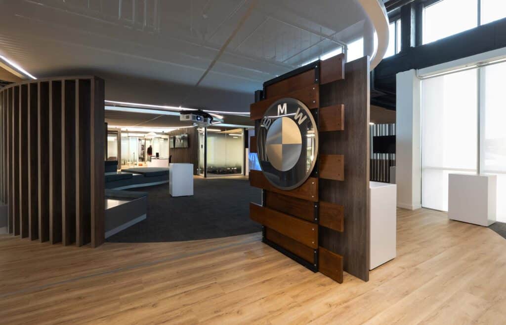 BMW international office interior design branding reception area
