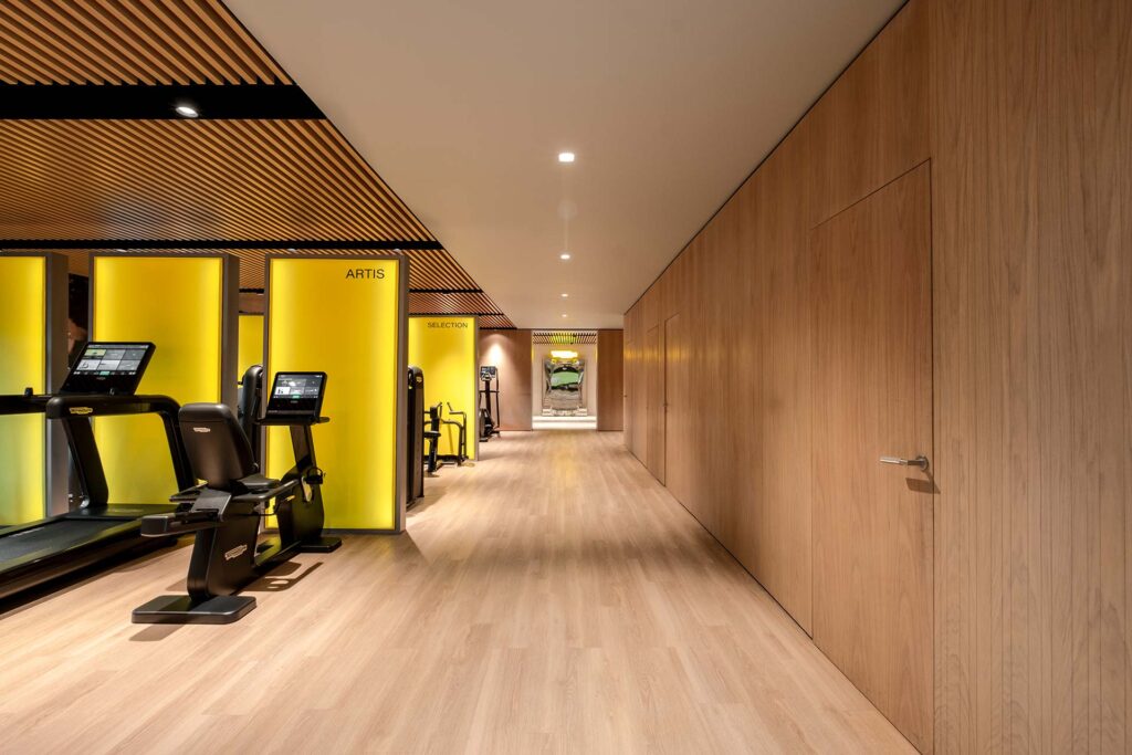 Technogym International Fitness and Modern Gym Interior Design Flooring and Wooden Panels