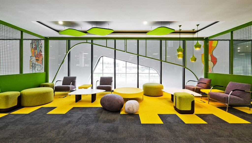 Oracle international collaborative space with creative design and green furniture
