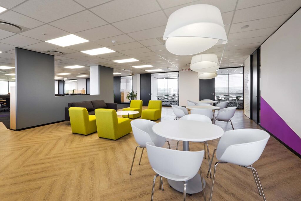IFS commercial open plan flexible tech office with bright interior design