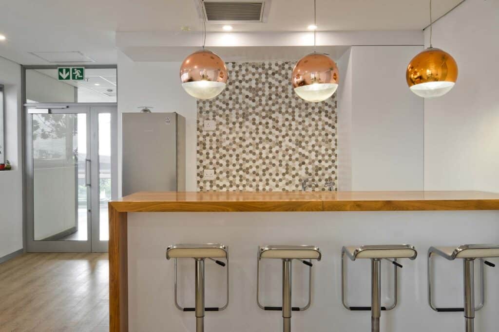 Bank of China commercial office bar area and custom mosaic wall interior design