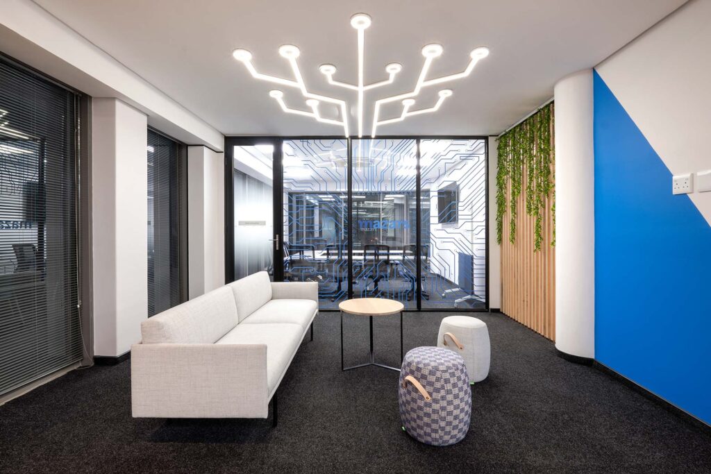 Mazars commercial office interior design with custom lighting design and modern fit-out