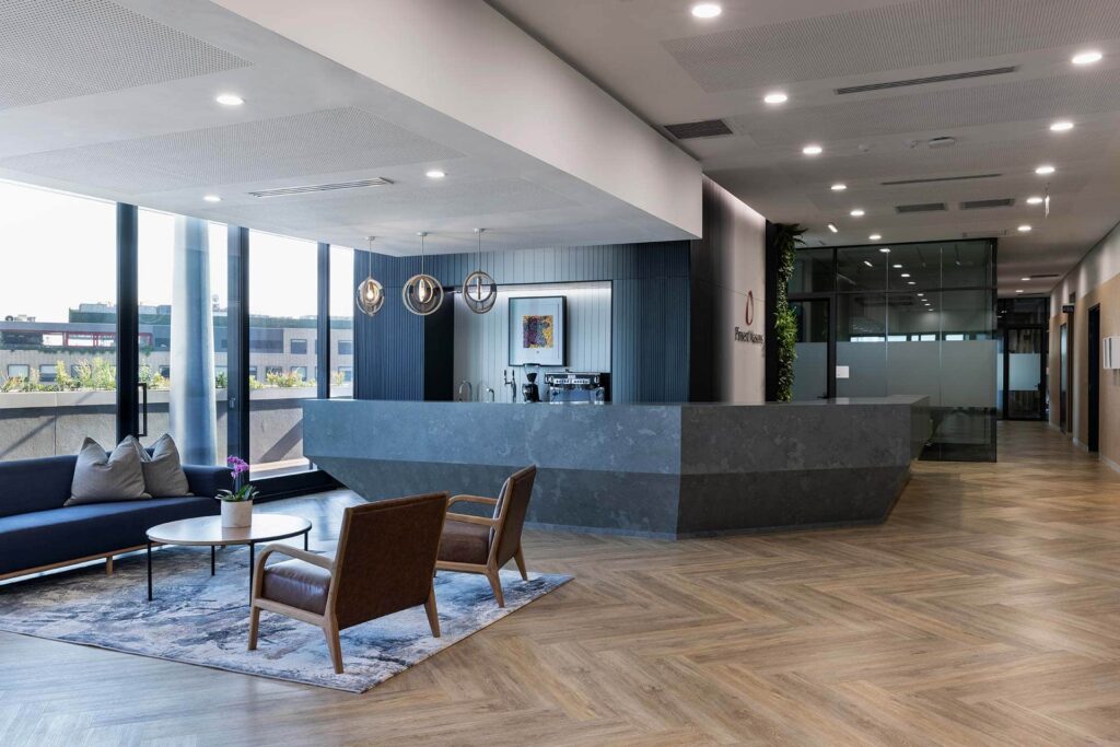 Pinsent Masons law modern reception area design with modern furniture and lighting build