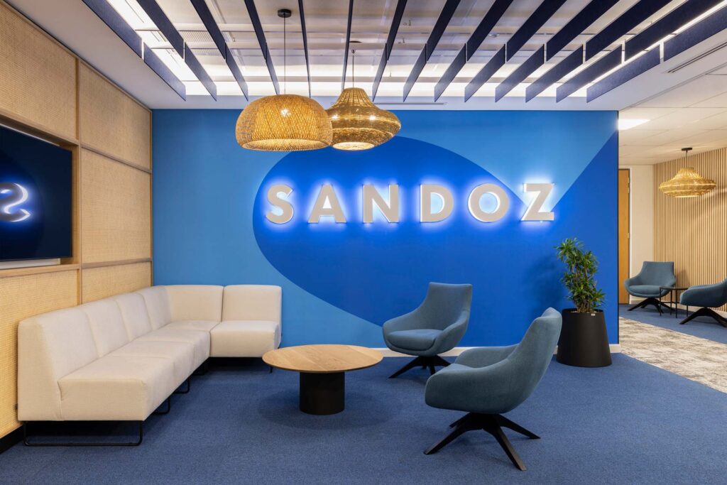 Sandoz commercial office reception area turnkey design and build