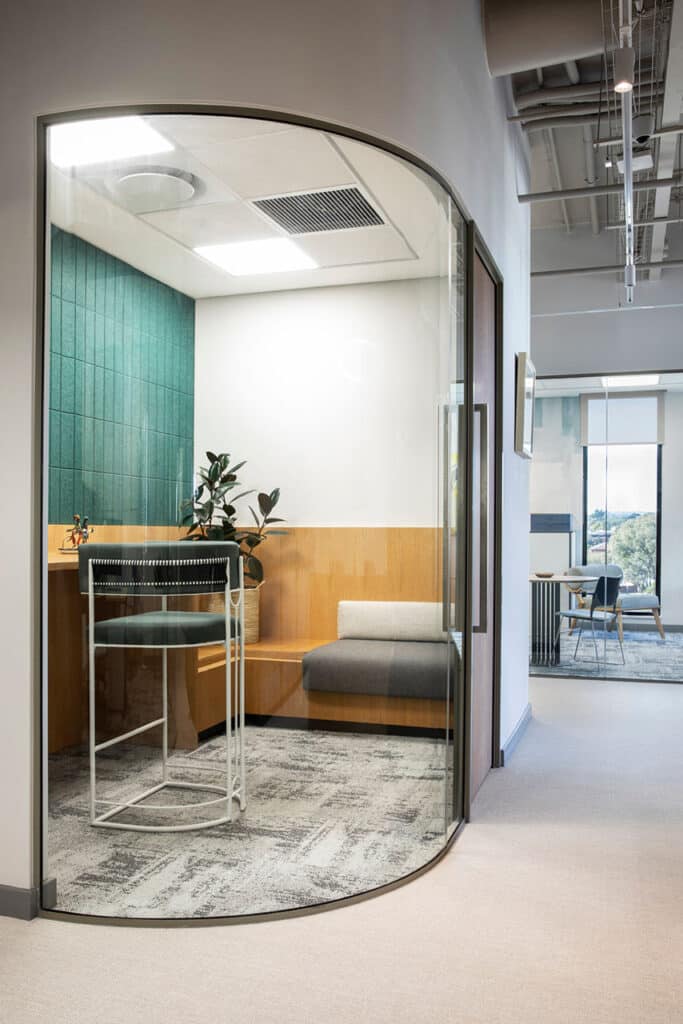 Private office with glass for focus area for hybrid workplace design