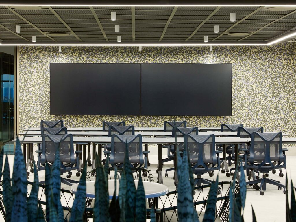 International offices with tv screens and hi tech smart technology for training rooms
