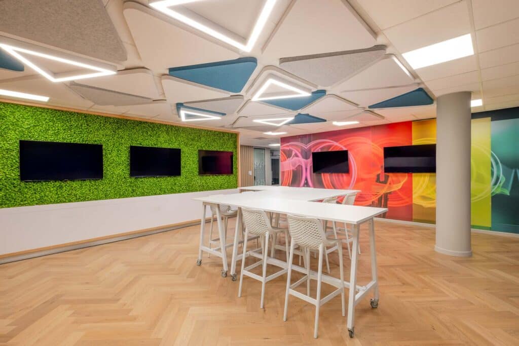 Smart office with multiple tv screens and hi-tech display for future workspaces