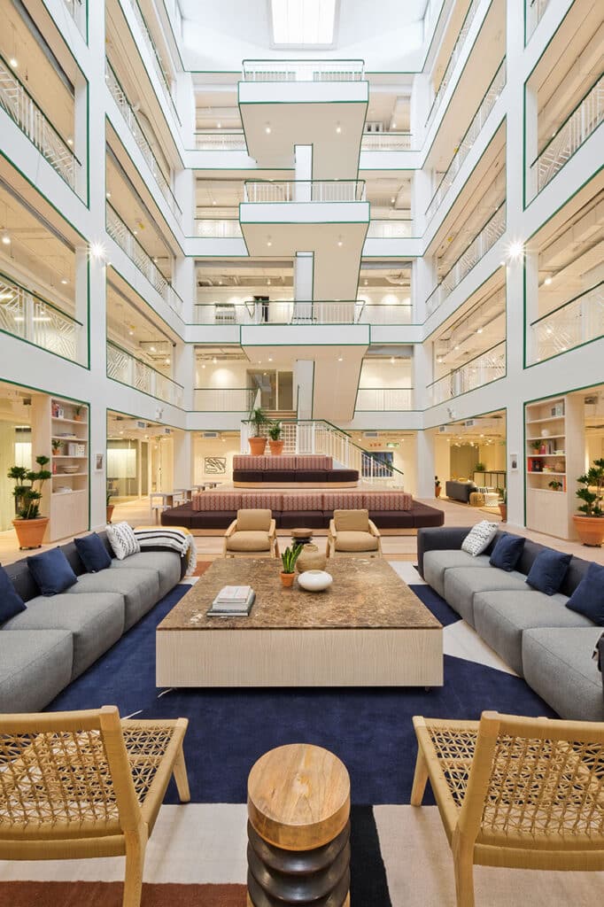 Large scale office fit-out featuring energy-efficient lighting and employee wellbeing