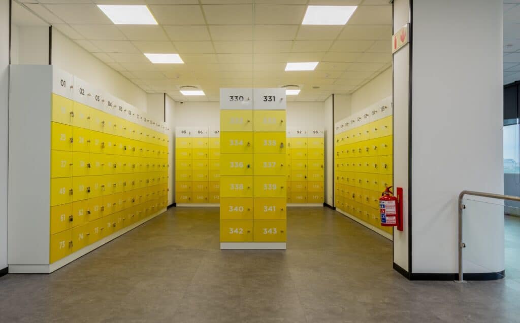 Ombre yellow lockers for staff belongings