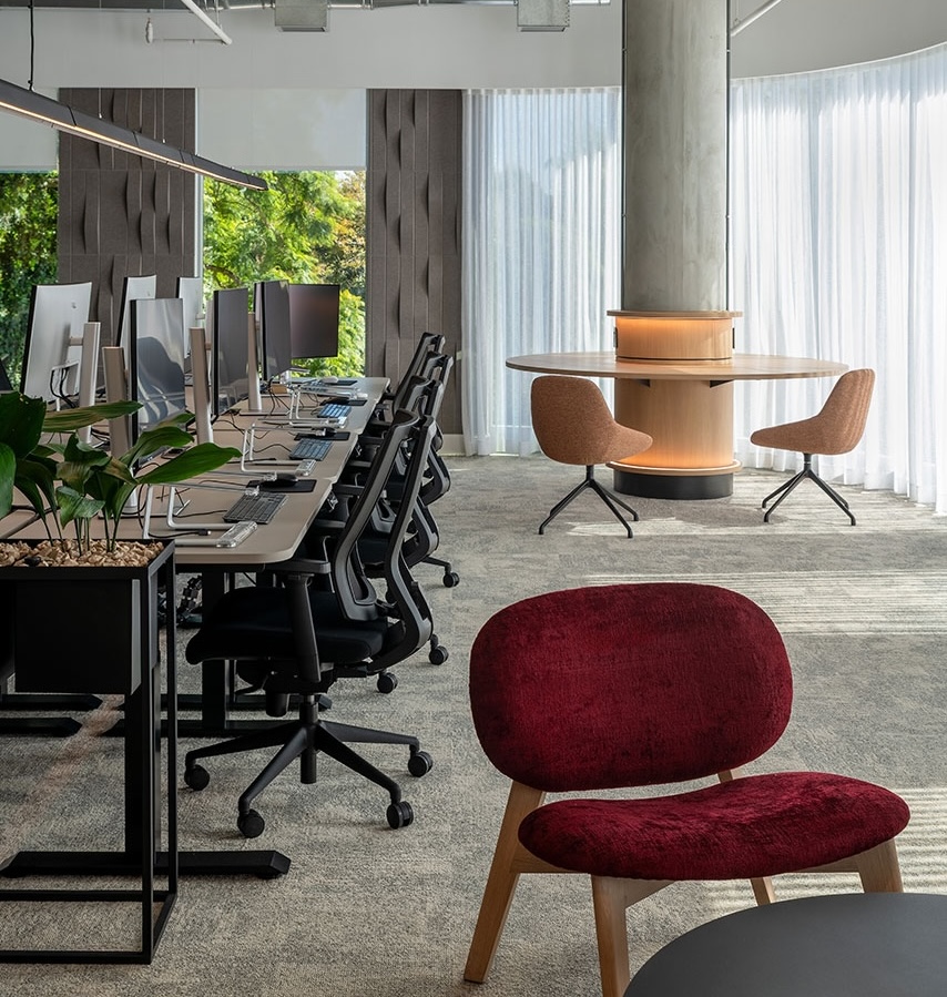 Spotify offices delivered by trend group with open plan spaces and soft seating