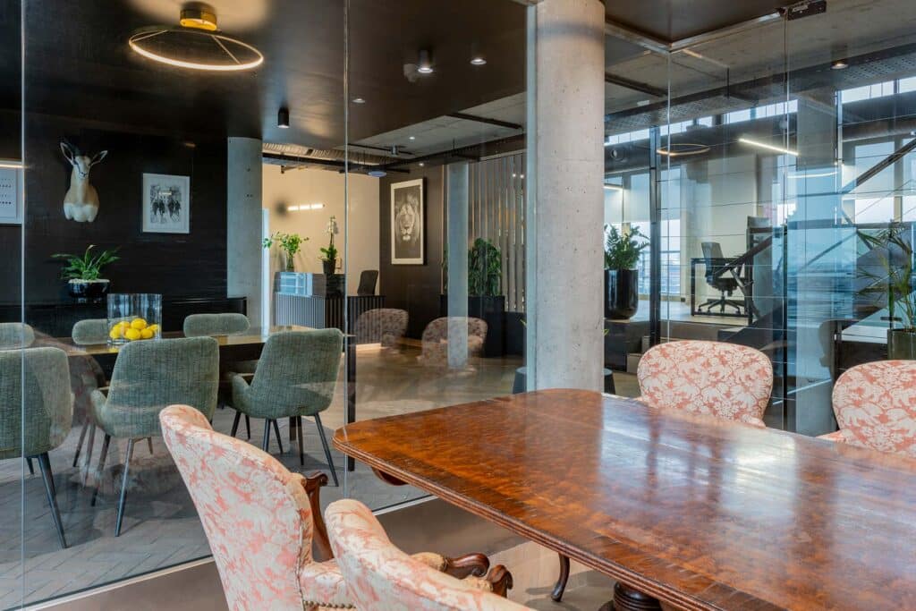 Modern upholstered commercial furniture interiors and decor showing boardroom and meeting areas